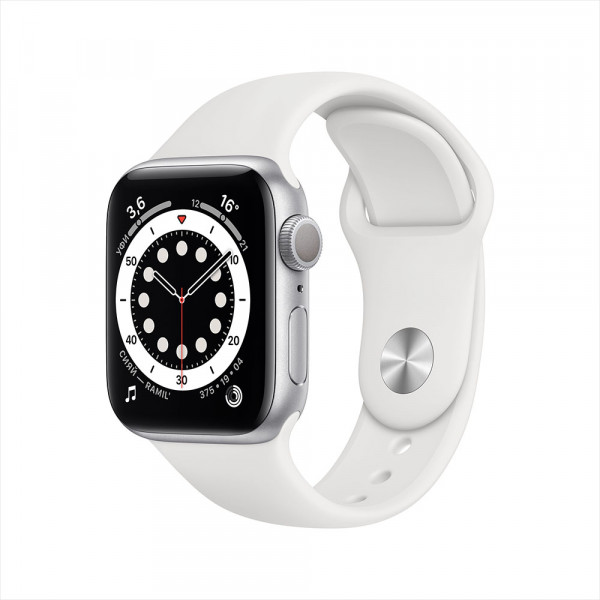 Apple Watch Series 6, 40 мм, алюминий серебристого цвета, спортивный ремешок белого цвета