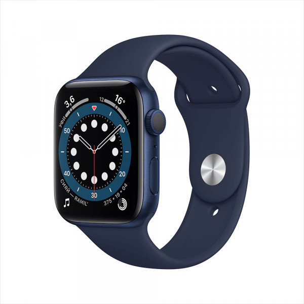 Apple Watch Series 6, 44 мм, алюминий тёмно-синего цвета, спортивный ремешок цвета «тёмный ультрамарин»