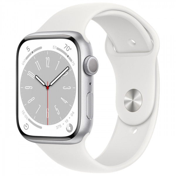 Apple Watch Series 8, 41 мм, алюминий серебристого цвета, спортивный ремешок белого цвета