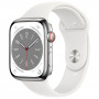 Apple Watch Series 8, 45 мм, нержавеющая сталь серебристого цвета, спортивный ремешок белого цвета