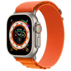 Apple Watch Ultra, 49 мм, титановый корпус, спортивный ремешок оранжевого цвета