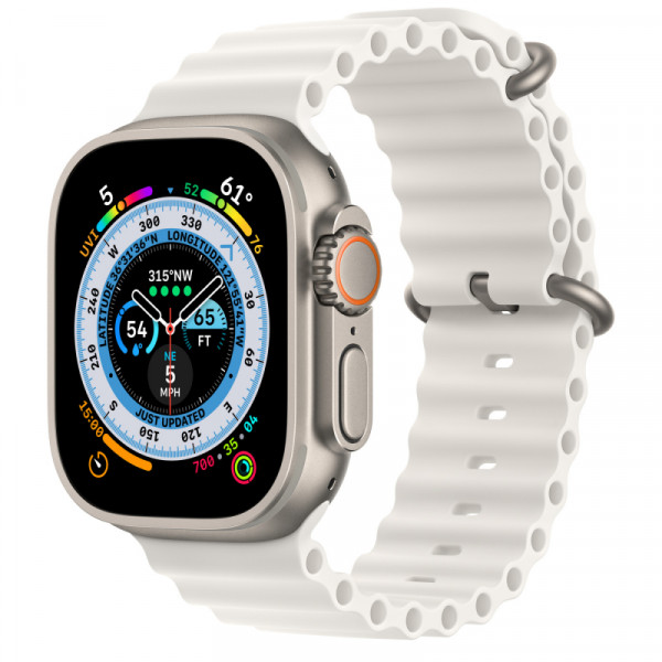 Apple Watch Ultra, 49 мм, титановый корпус, спортивный ремешок «белый океан»