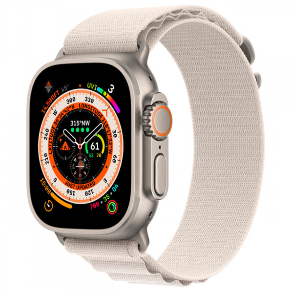 Apple Watch Ultra, 49 мм, титановый корпус, спортивный ремешок цвета «сияющая звезда»