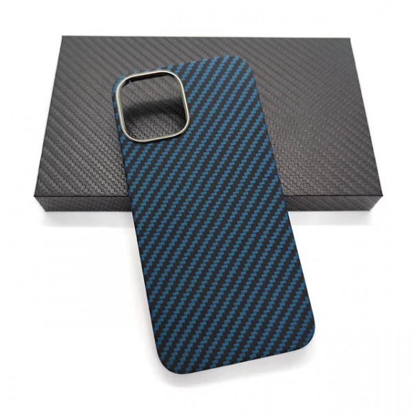 Чехол Карбоновый для iPhone 15 Pro, Blue (Синий)