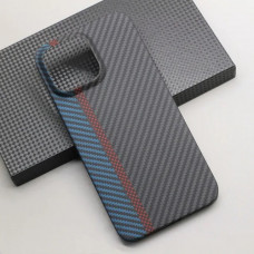 Чехол Карбоновый для iPhone 15 Pro Max, Black-blue (Черно-синий)