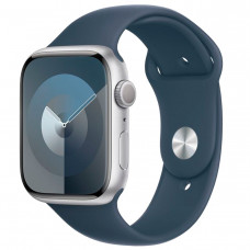 Apple Watch Series 9, 41 мм, алюминий серебристого цвета, спортивный ремешок «грозовой синий»