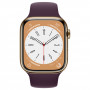 Apple Watch Series 8, 45 мм, нержавеющая сталь золотого цвета, спортивный ремешок «темно-фиолетовый»